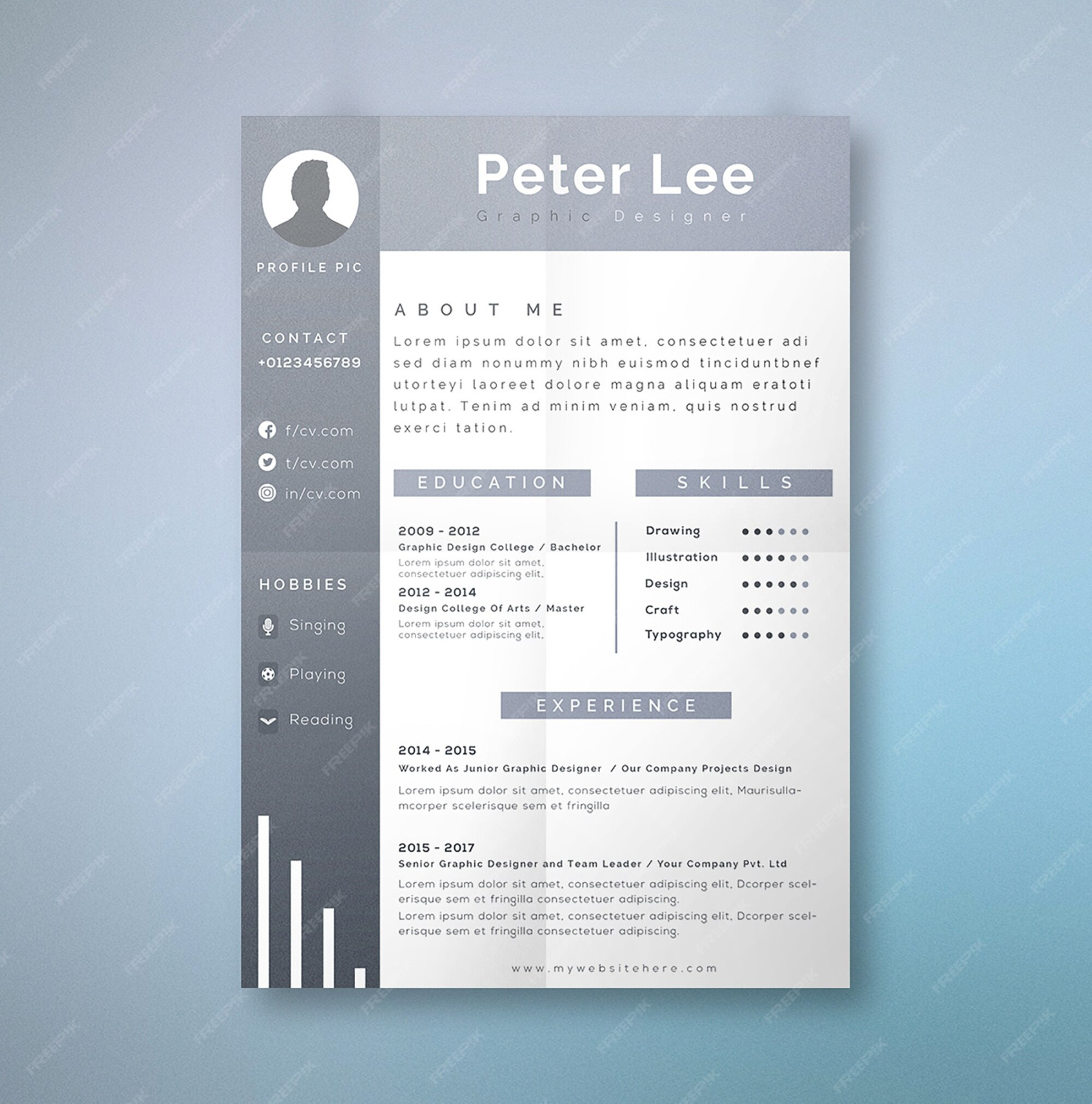 Peter lee gray cv design  Premium-Vektor