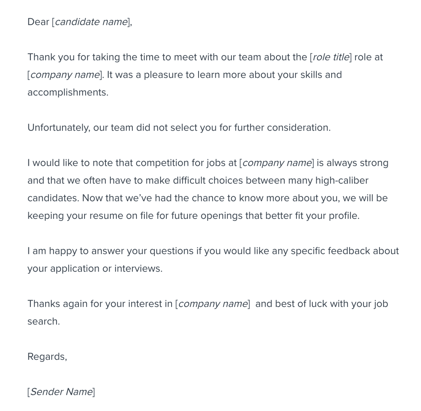 Post-Interview Rejection Letter Sample Template  Workable