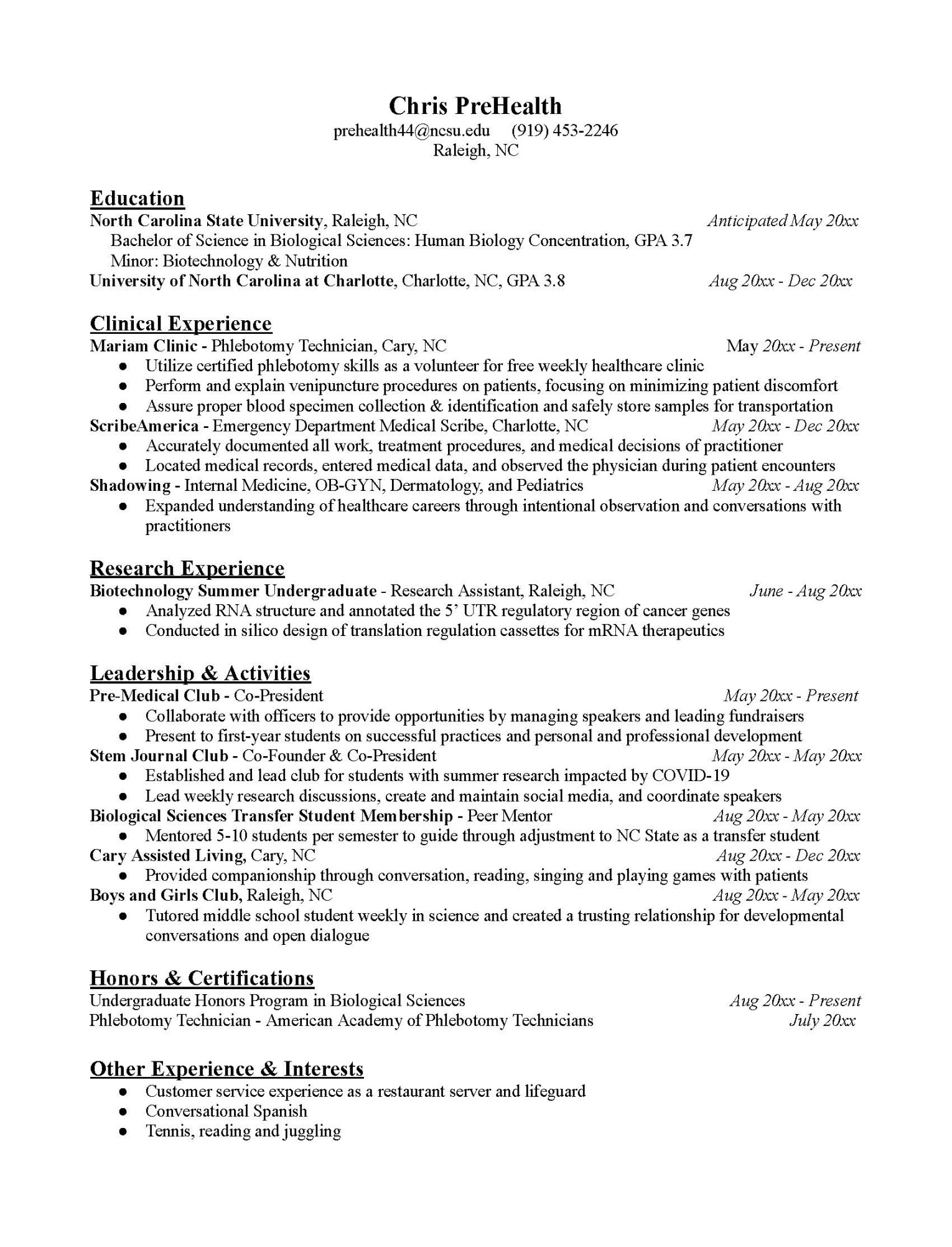 Resume and CV Examples  Career Development Center