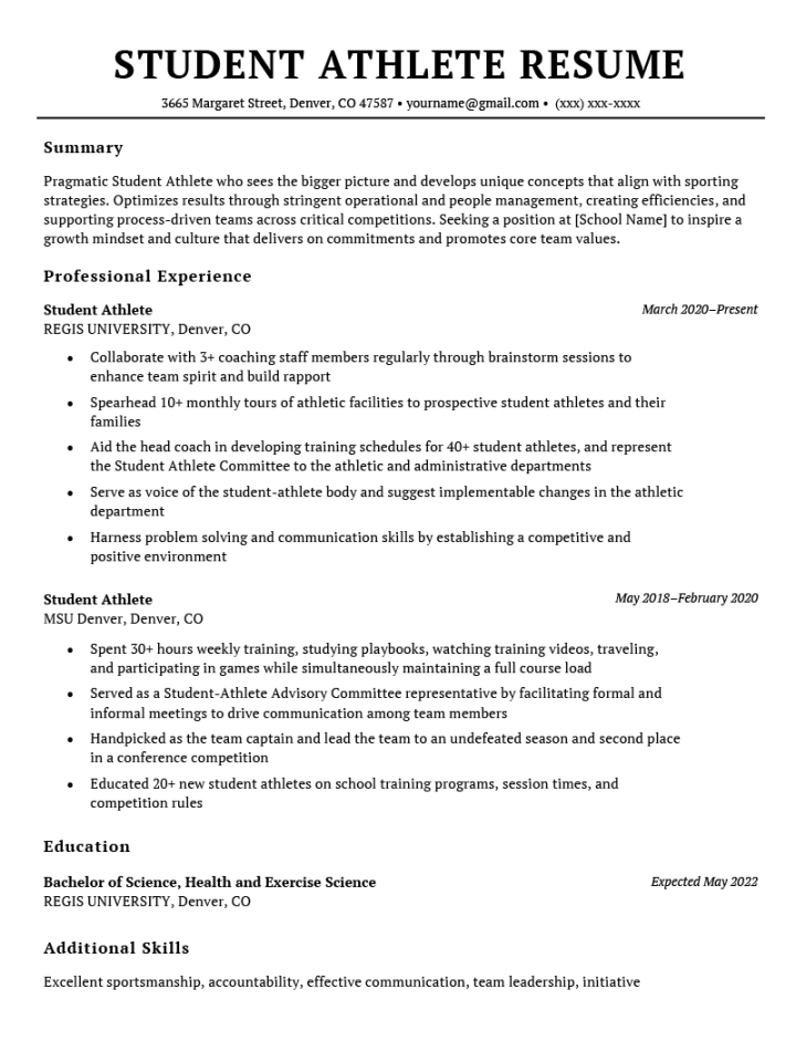 Student Athlete Resume - Example & How to Write