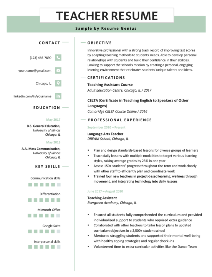 + Teacher Resume Examples & Text Templates for