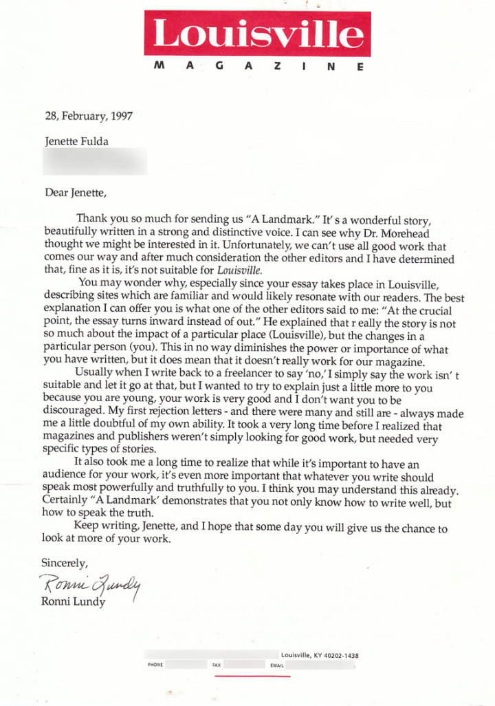 The best rejection letter I ever got - Jennette Fulda