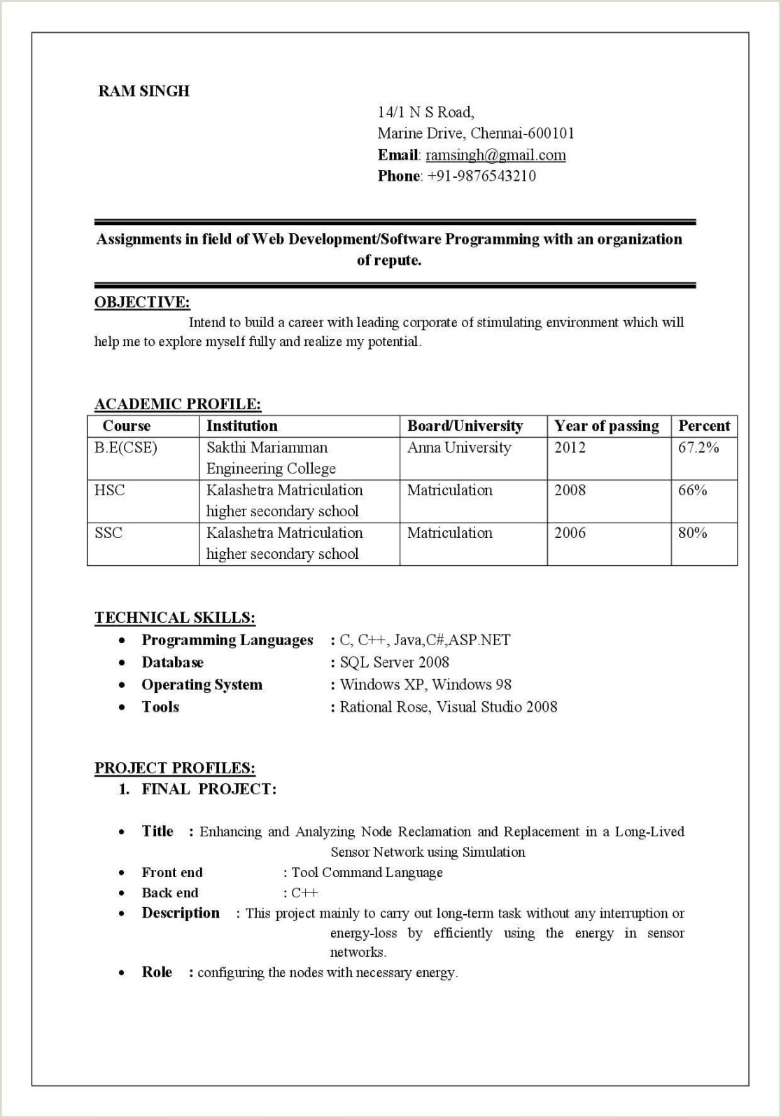 Type of Resume and sample, Fresher Resume format Doc