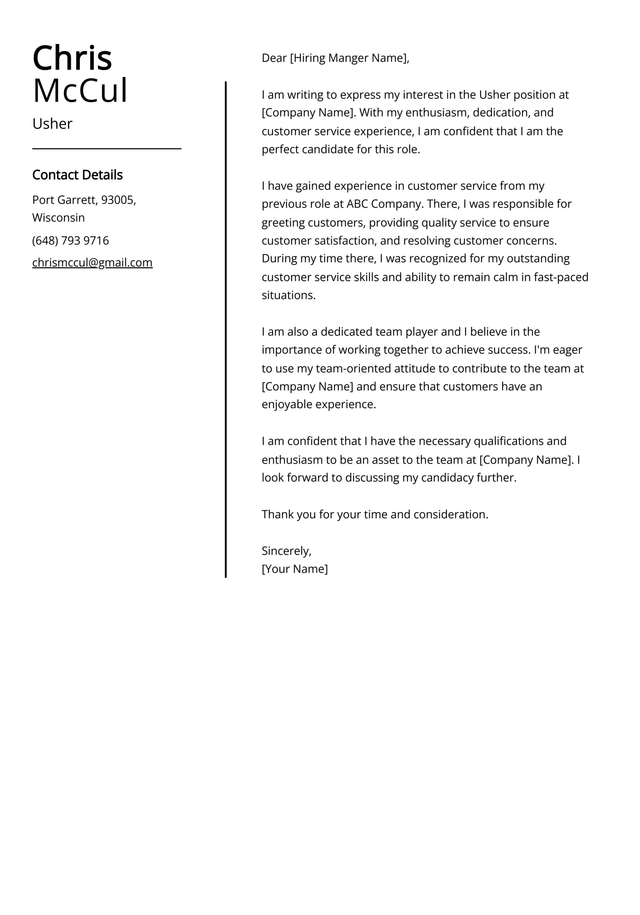 usher cover letter example free guide