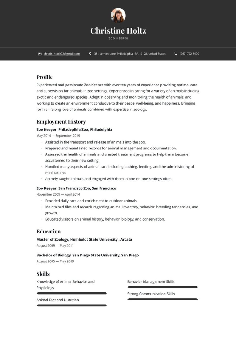 Zookeeper Resume Examples & Writing tips  (Free Guide)